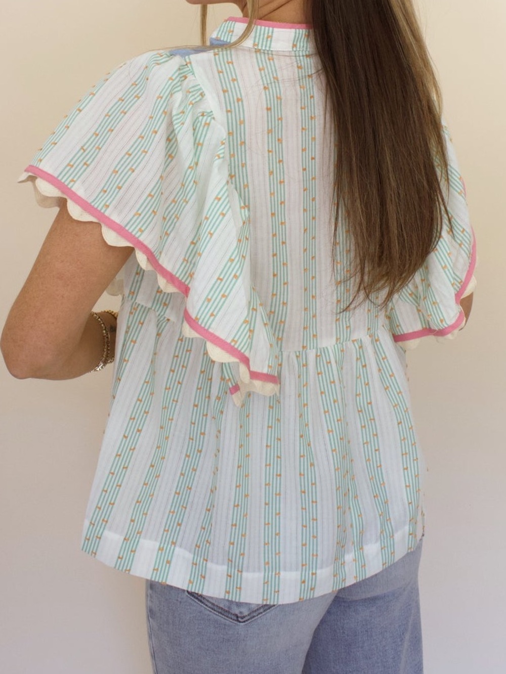 THML Embroidered Flutter Sleeve Peasant Top - Picture 2 of 7